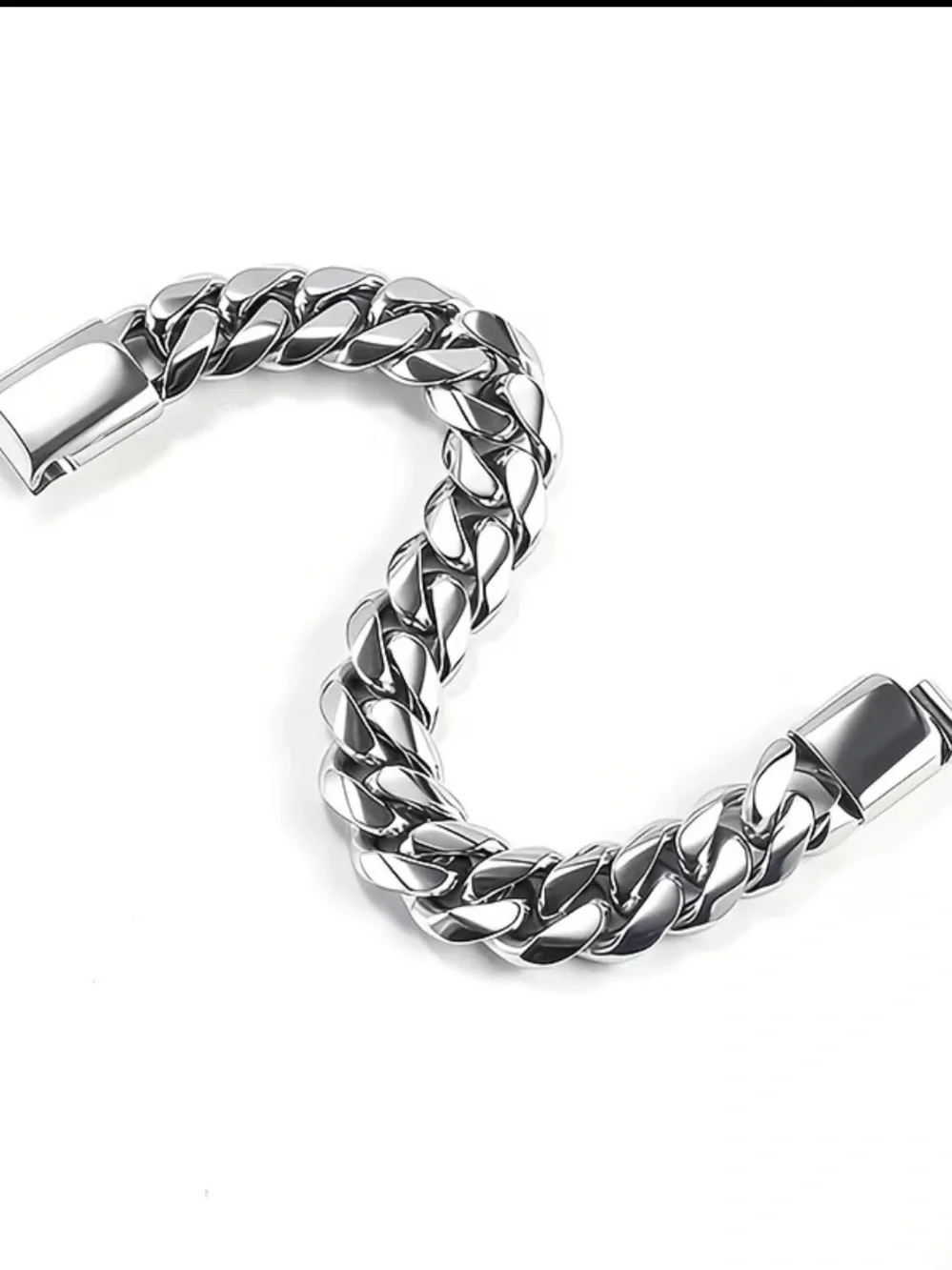 Stainless Steel Mens Curb Chain Bracelet - Silver